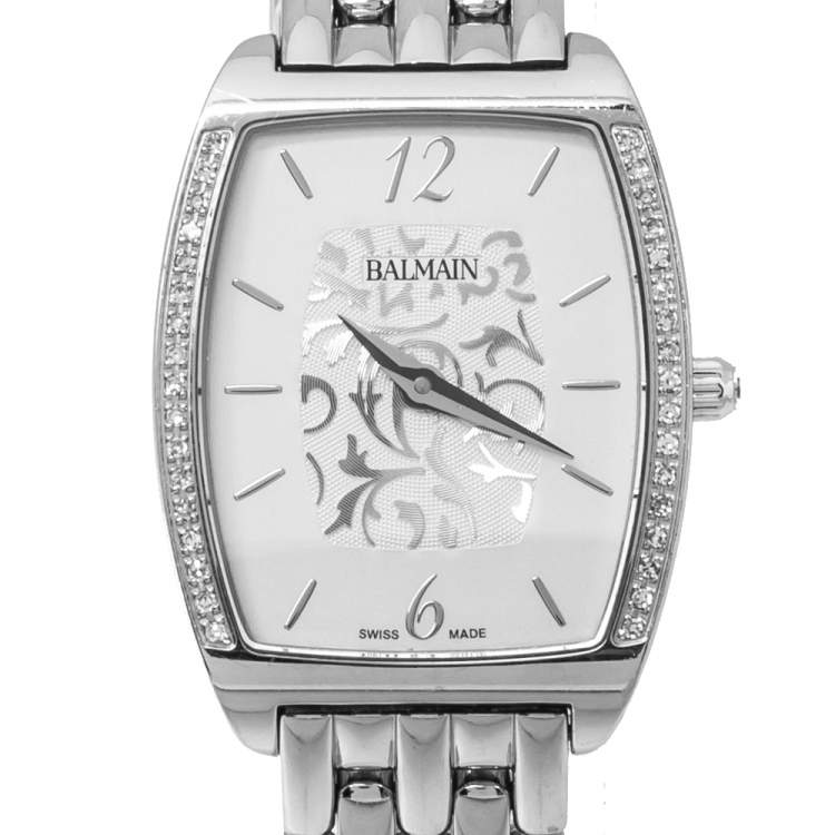Pre Owned Balmain Silver Stainless Steel Diamond Arcade B1715.33.84 Women's Wristwatch 24 mm