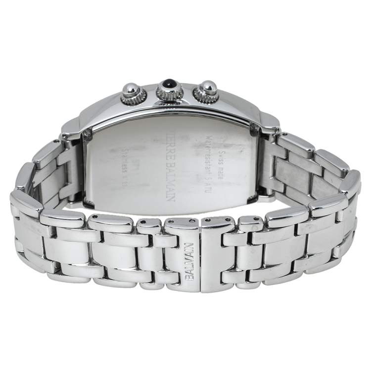 Pre Owned Balmain White Mother of Pearl Stainless Steel Arcade Chronograph Women's Wristwatch 30 mm
