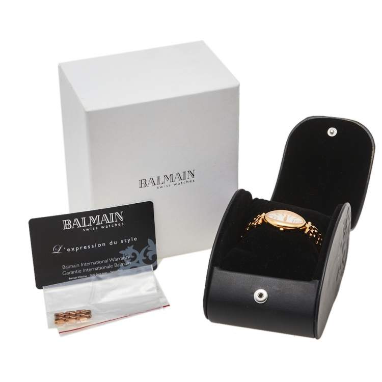 Pre Owned Balmain Mother Of Pearl Rose Gold Tone Stainless Steel B3259.3384 Women's Wristwatch 19 mm