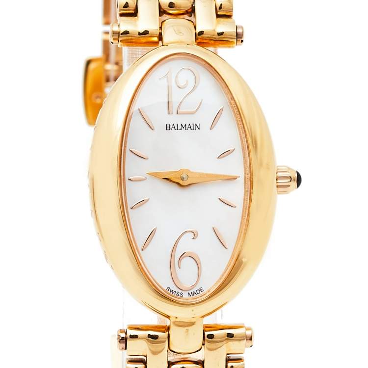 Pre Owned Balmain Mother Of Pearl Rose Gold Tone Stainless Steel B3259.3384 Women's Wristwatch 19 mm
