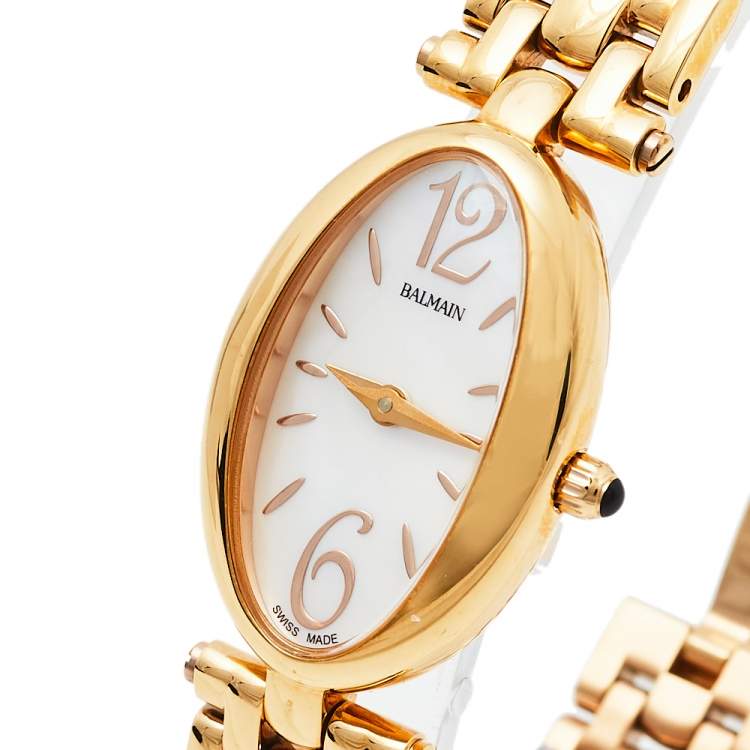 Pre Owned Balmain Mother Of Pearl Rose Gold Tone Stainless Steel B3259.3384 Women's Wristwatch 19 mm