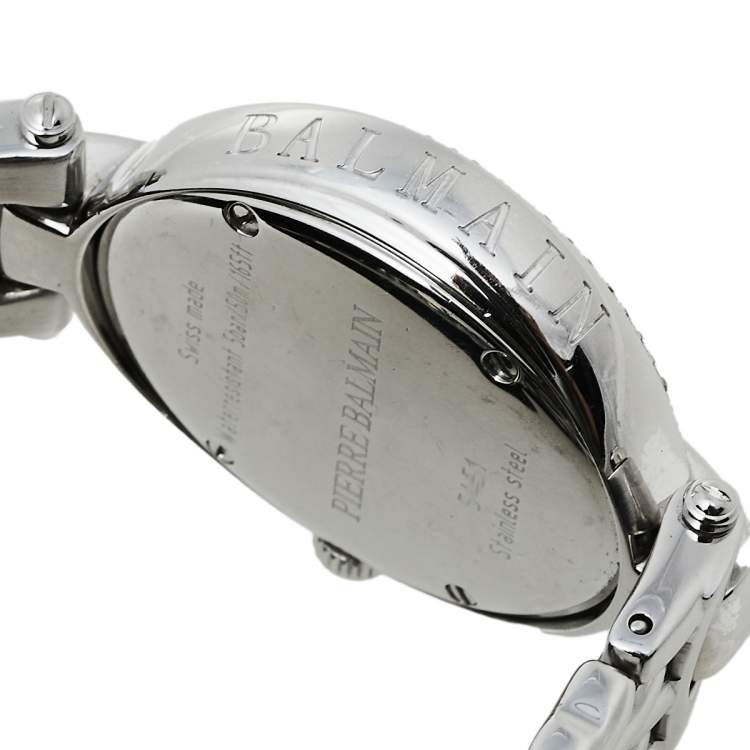 Pre Owned Balmain Mother Of Pearl Stainless Steel Diamonds Excessive 5451 Women's Wristwatch 32 mm