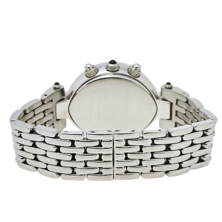 Pre Owned Balmain Silver Stainless Steel Diamond Chronograph Excessive 5831 Women's Wristwatch 32 mm