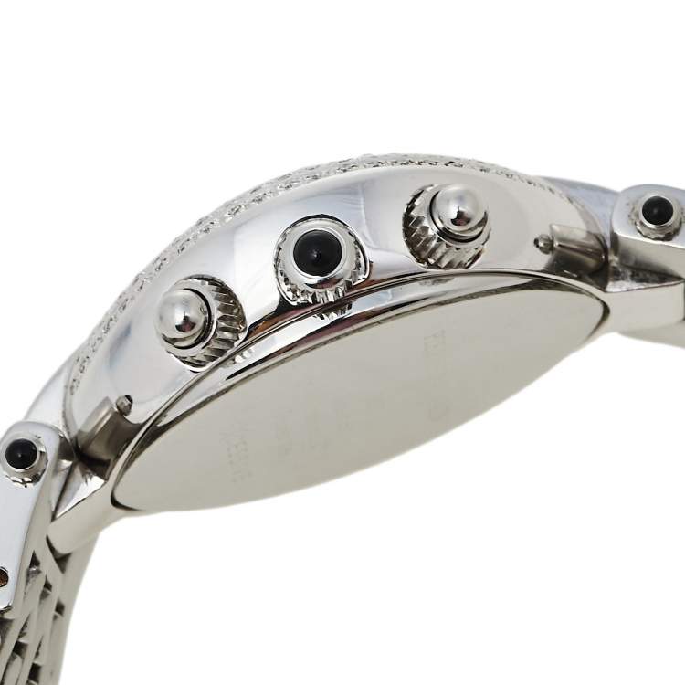 Pre Owned Balmain Silver Stainless Steel Diamond Chronograph Excessive 5831 Women's Wristwatch 32 mm