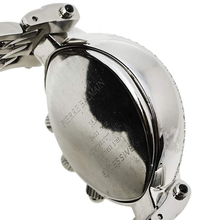 Pre Owned Balmain Silver Stainless Steel and Diamond Excessive Chronograph 5831 Women's Wristwatch 32 mm