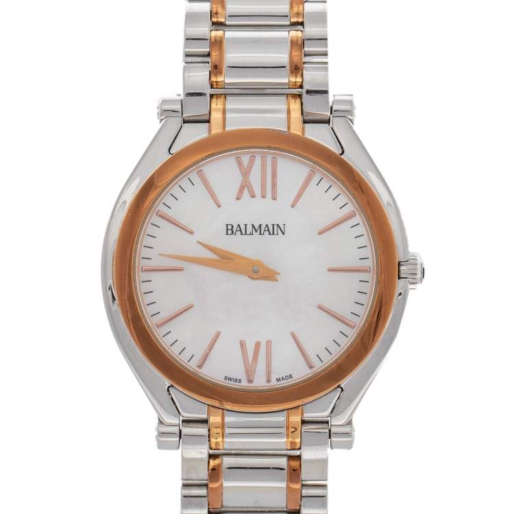 Pre Owned Balmain Mother of Pearl Two-Tone Stainless Steel Euphelia B4158.33.82 Women's Wristwatch 33 mm