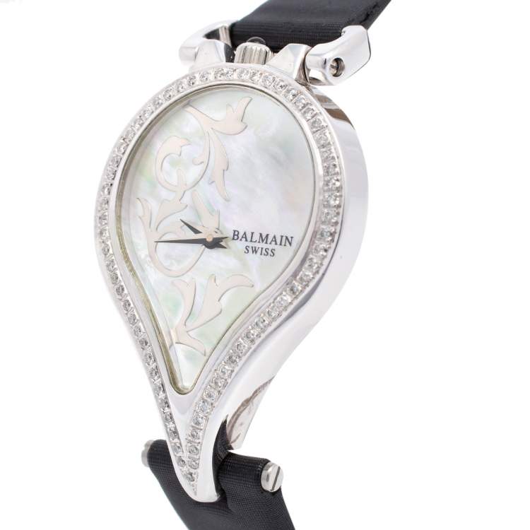 Pre Owned Balmain Mother of Pearl Stainless Steel Diamonds 3431 Women's Wristwatch 31 mm