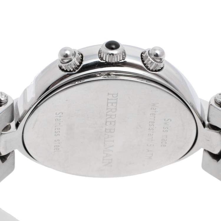 Pre Owned Balmain Mother of Pearl Stainless Steel Diamonds Excessive Chrono 5655 Women's Wristwatch 34 mm