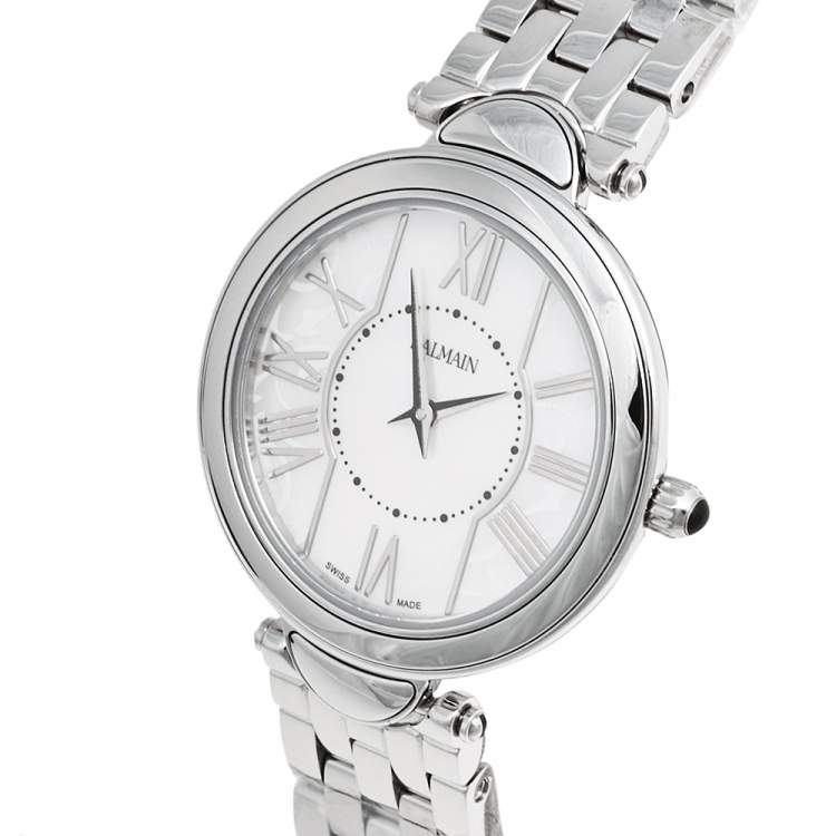Pre Owned Balmain White Mother of Pearl Stainless Steel Haute Elegance B8071.33.83 Women's Wristwatch 27 mm