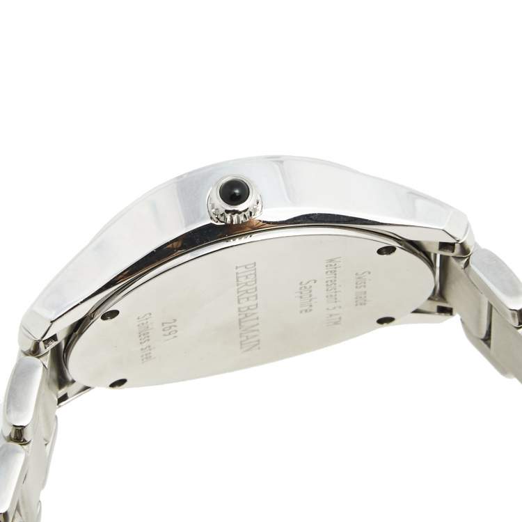 Pre Owned Balmain Silver Stainless Steel Diamond Oval 2671 Women's Wristwatch 32 mm