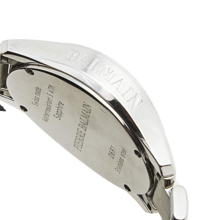 Pre Owned Balmain Silver Stainless Steel Diamond Oval 2671 Women's Wristwatch 32 mm