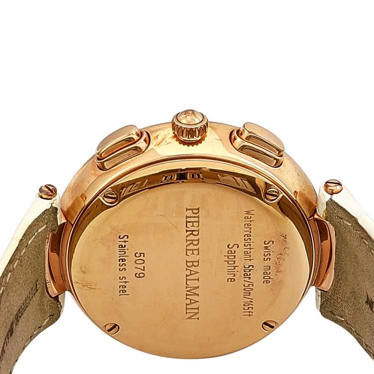 Pre Owned Balmain Mother of Pearl Rose Gold Plated Stainless Steel Leather Classica 5079 Women's Wristwatch 38 mm