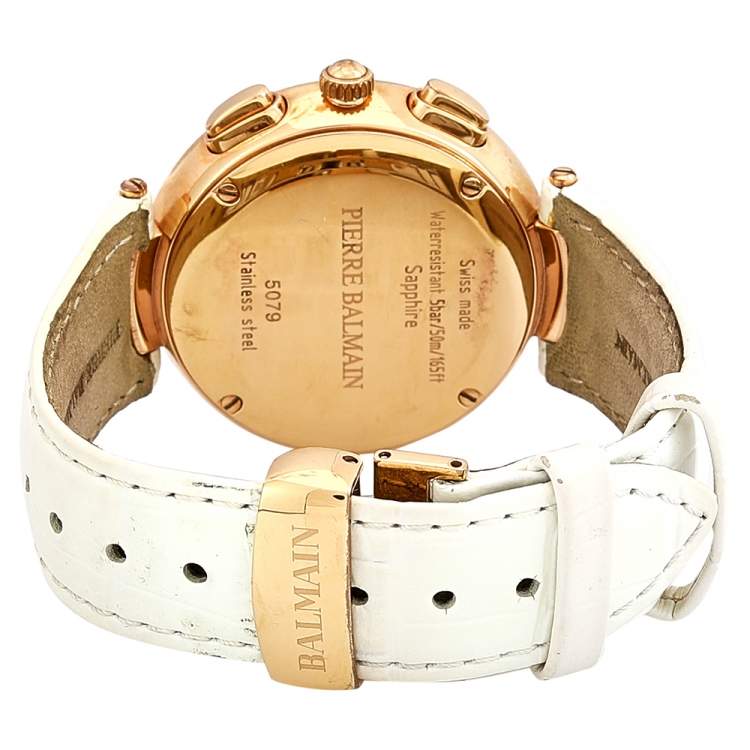 Pre Owned Balmain Mother of Pearl Rose Gold Plated Stainless Steel Leather Classica 5079 Women's Wristwatch 38 mm