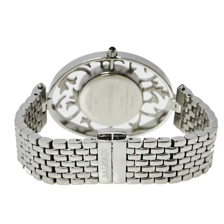 Pre Owned Balmain Mother of Pearl Stainless Steel Diamonds Arabesques Bijou 3075 Women's Wristwatch 32 mm