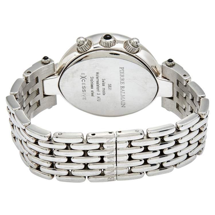 Pre Owned Balmain Silver Stainless Steel Diamond Chronograph Excessive 5831 Women's Wristwatch 32 mm