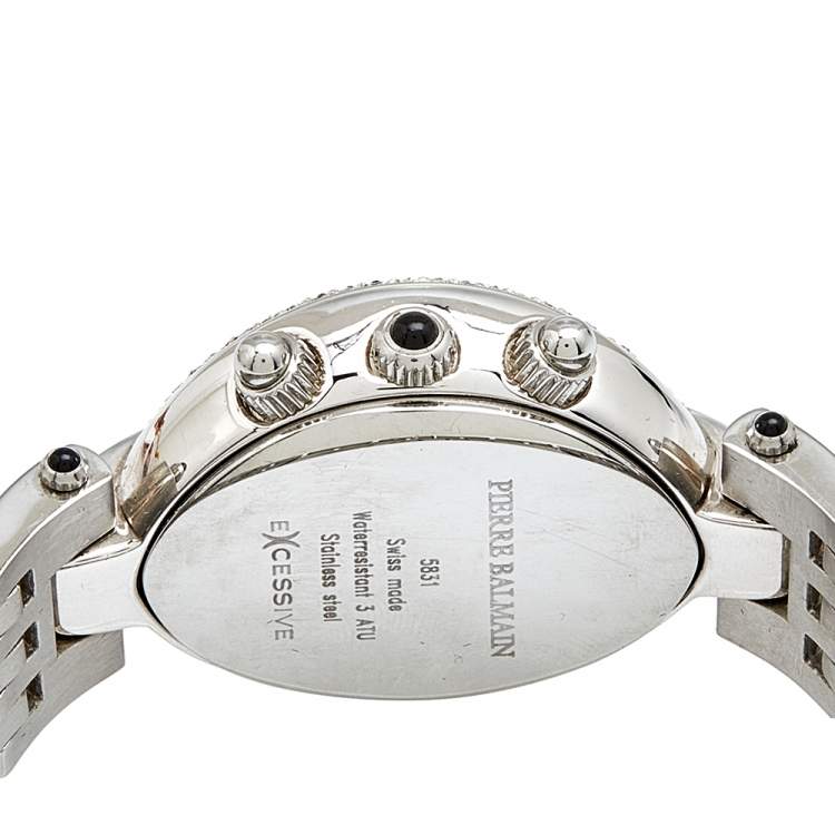 Pre Owned Balmain Silver Stainless Steel Diamond Chronograph Excessive 5831 Women's Wristwatch 32 mm