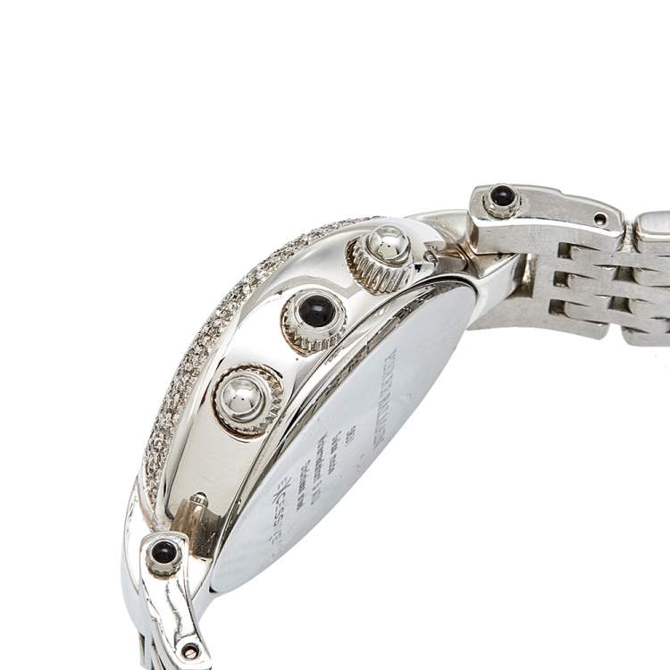 Pre Owned Balmain Silver Stainless Steel Diamond Chronograph Excessive 5831 Women's Wristwatch 32 mm