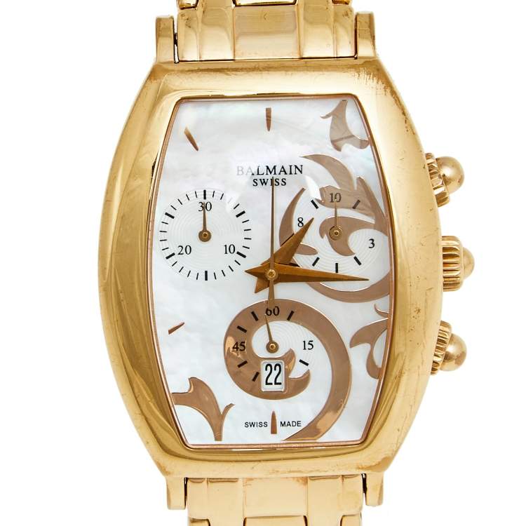 Pre Owned Balmain Mother Of Pearl Rose Gold Plated Stainless Steel Arcade B5719.33.84 Women's Wristwatch 31 mm