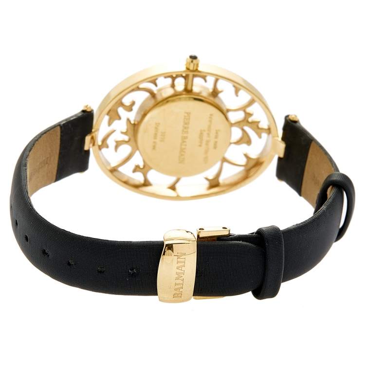 Pre Owned Balmain Mother of Pearl Yellow Gold Plated Stainless Steel Satin Arabesques 3070 Women's Wristwatch 32 mm 