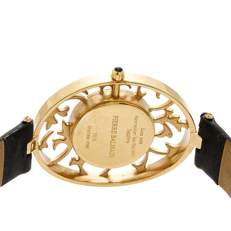 Pre Owned Balmain Mother of Pearl Yellow Gold Plated Stainless Steel Satin Arabesques 3070 Women's Wristwatch 32 mm 