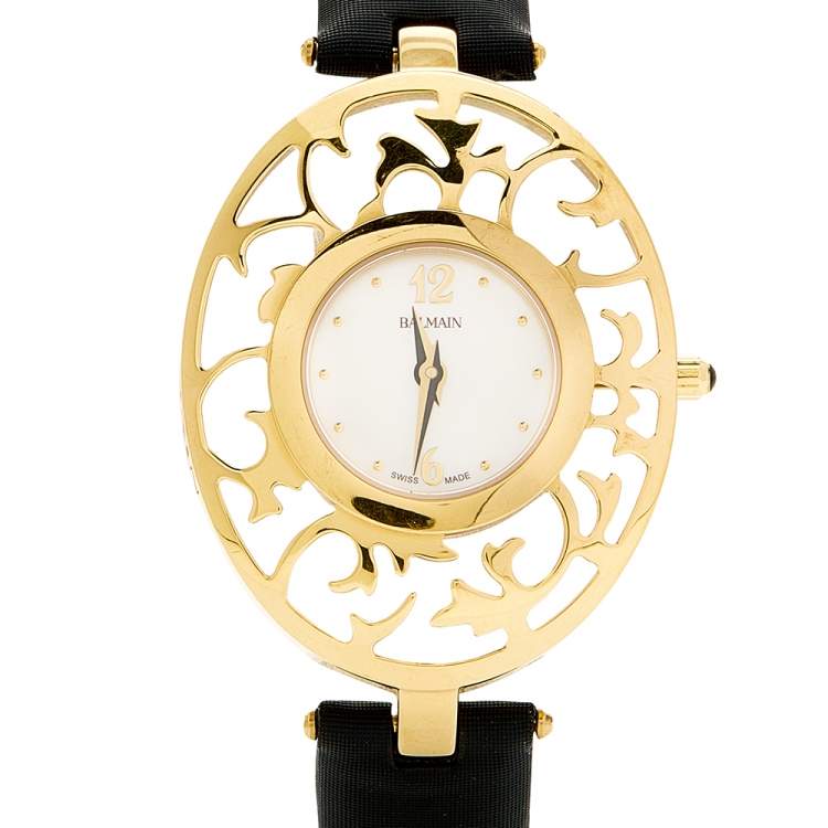 Pre Owned Balmain Mother of Pearl Yellow Gold Plated Stainless Steel Satin Arabesques 3070 Women's Wristwatch 32 mm 