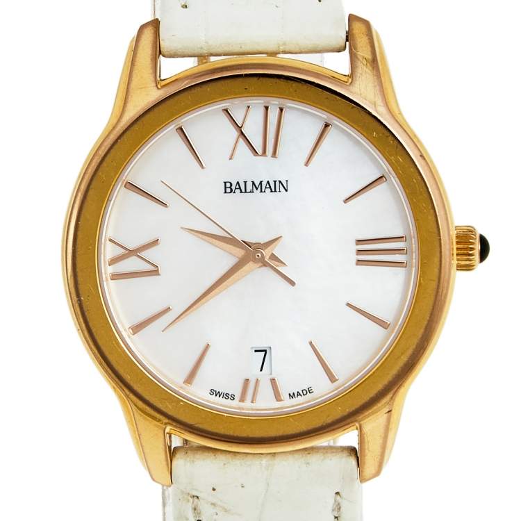 مملوكة مسبقًا Balmain Mother of Pearl Rose Gold Plated Stainless Steel Leather 1899 Women's Wristwatch 34 mm