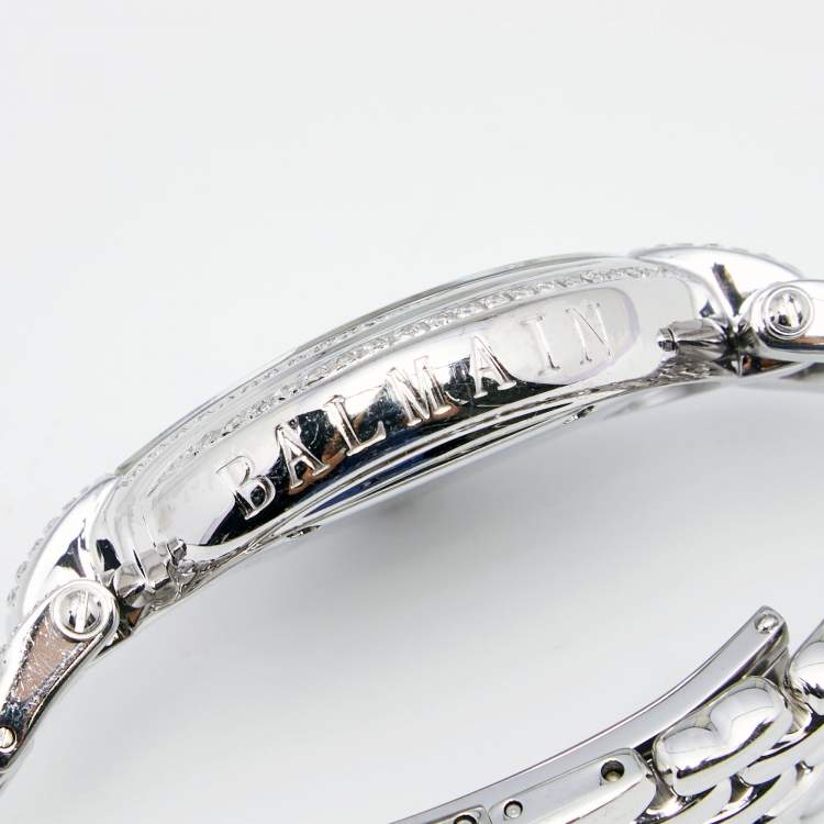 Pre Owned Balmain Mother of Pearl Stainless Steel Diamond Excessive 5451 Women's Wristwatch 32 mm