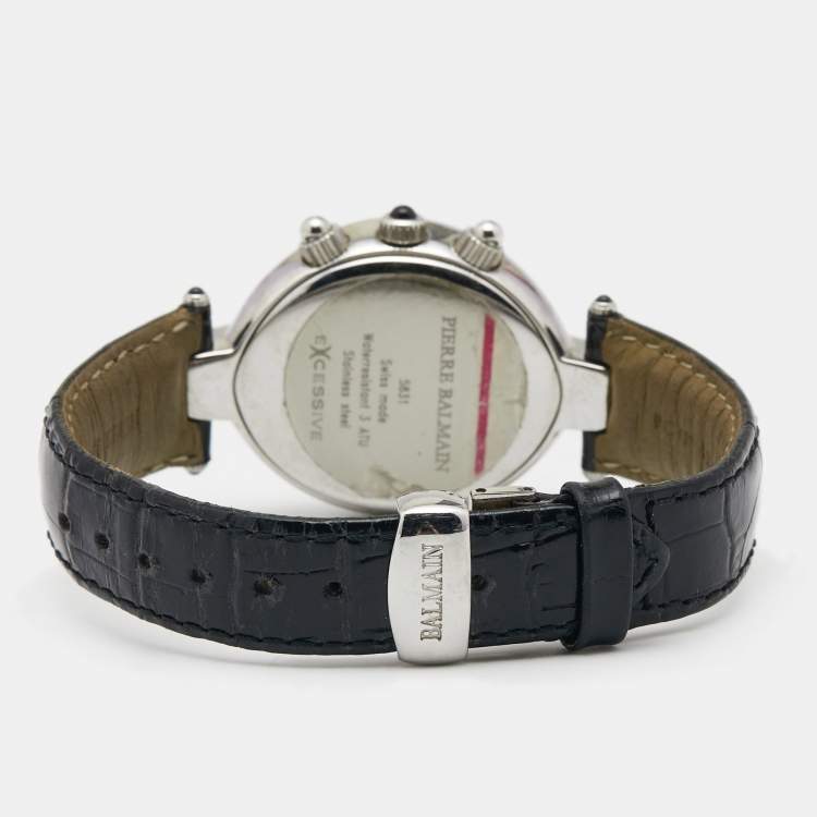 Pre Owned Balmain Silver Stainless Steel Leather Excessive 5831 Women's Wristwatch 32 mm