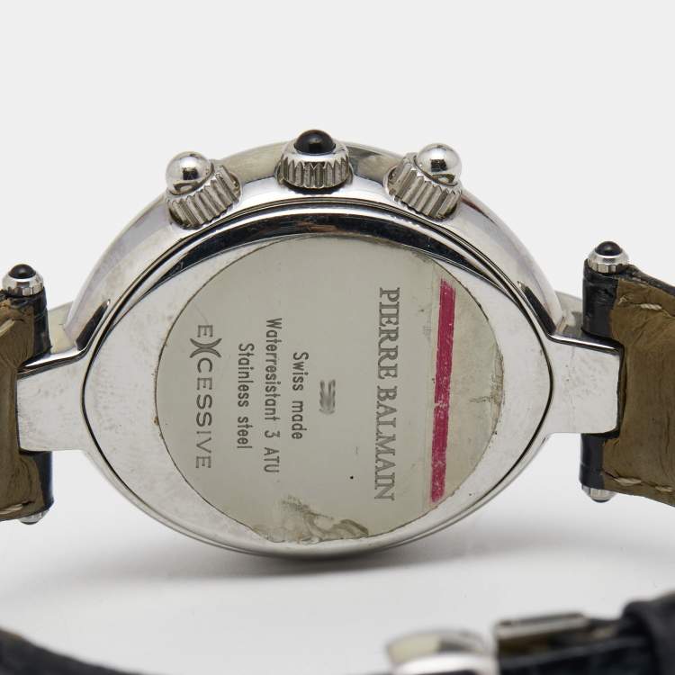 Pre Owned Balmain Silver Stainless Steel Leather Excessive 5831 Women's Wristwatch 32 mm