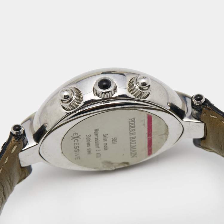 Pre Owned Balmain Silver Stainless Steel Leather Excessive 5831 Women's Wristwatch 32 mm