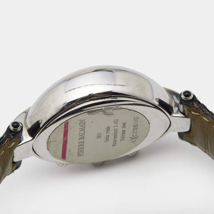 Pre Owned Balmain Silver Stainless Steel Leather Excessive 5831 Women's Wristwatch 32 mm