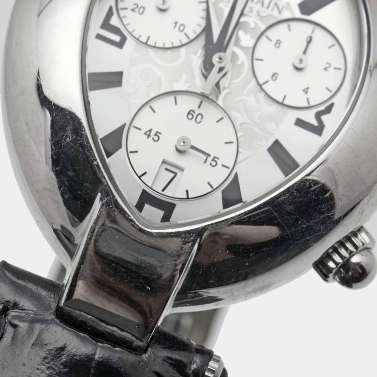 Pre Owned Balmain Silver Stainless Steel Leather Excessive 5831 Women's Wristwatch 32 mm