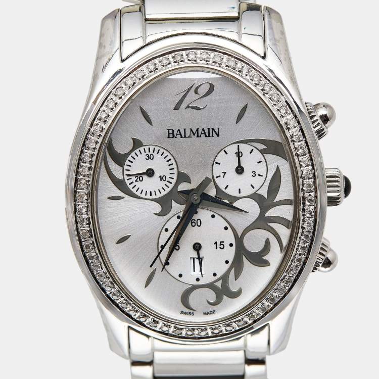 مملوكة مسبقًا Balmain Silver Stainless Steel Diamond 5471 Women's Wristwatch 33 mm