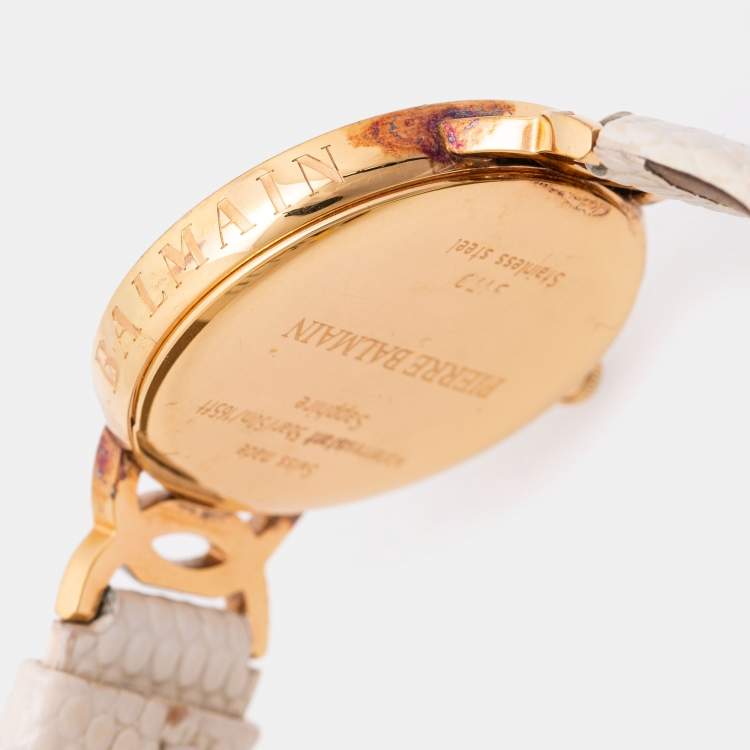 Pre Owned Balmain Mother of Pearl Rose Gold Plated Stainless Steel Leather Taffetas B3179.22.86 Women's Wristwatch 32 mm