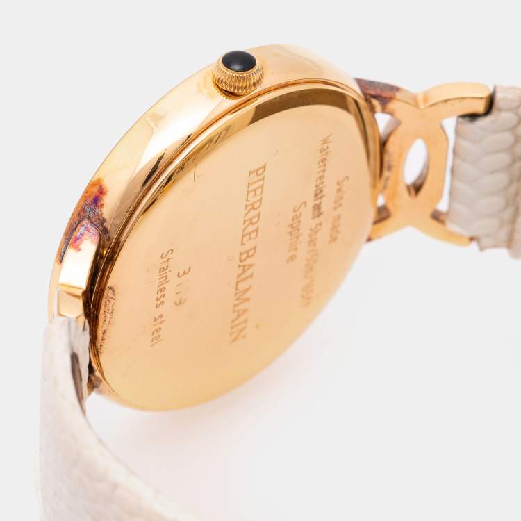 Pre Owned Balmain Mother of Pearl Rose Gold Plated Stainless Steel Leather Taffetas B3179.22.86 Women's Wristwatch 32 mm