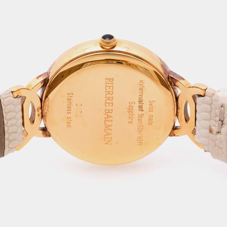 Pre Owned Balmain Mother of Pearl Rose Gold Plated Stainless Steel Leather Taffetas B3179.22.86 Women's Wristwatch 32 mm