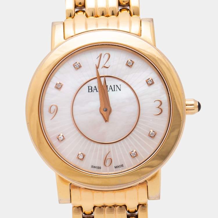 مملوكة مسبقًا Balmain Mother of Pearl Rose Gold Plated Stainless Steel Tradition B1699.33.84 Women's Wristwatch 29 mm