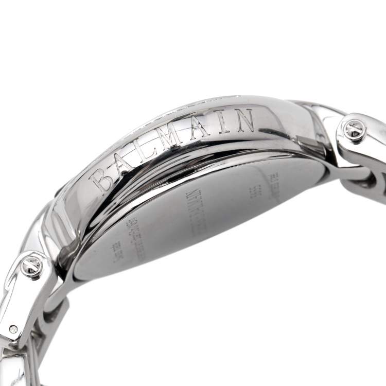 Pre Owned Balmain Mother of Pearl Stainless Steel Diamonds Excessive Chrono B5655.33.83 Women's Wristwatch 34 mm