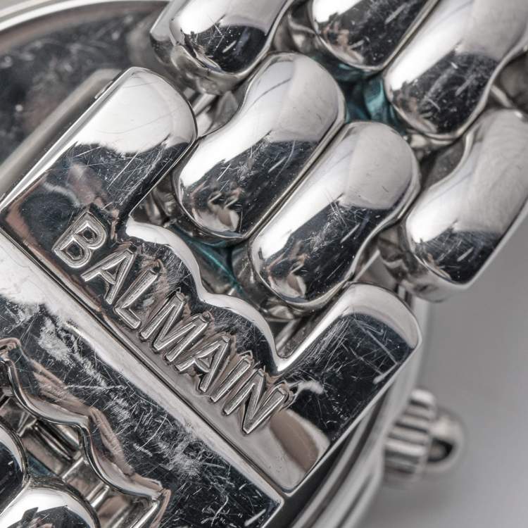 Pre Owned Balmain Mother of Pearl Stainless Steel Diamonds Excessive Chrono B5655.33.83 Women's Wristwatch 34 mm