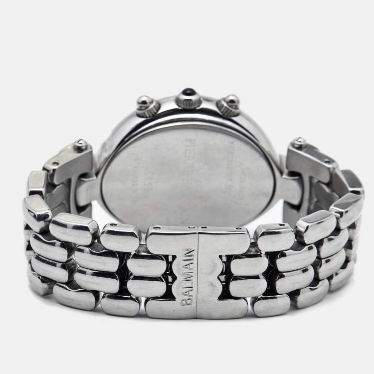 Pre Owned Balmain Mother of Pearl Stainless Steel Diamonds Excessive Chrono 5655 Women's Wristwatch 34 mm