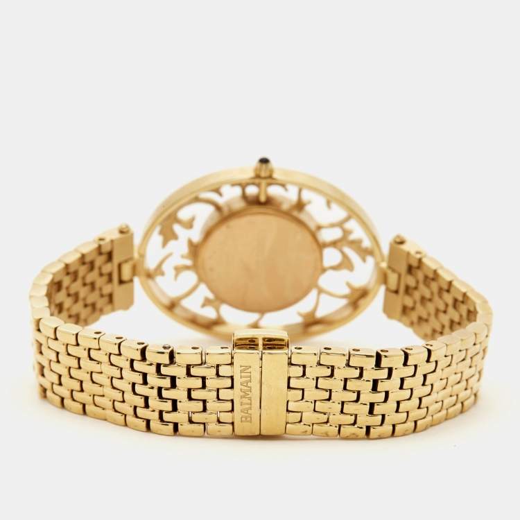 Pre Owned Balmain Mother of Pearl Yellow Gold Plated Stainless Steel Arabesques 3070 Women's Wristwatch 32 mm 