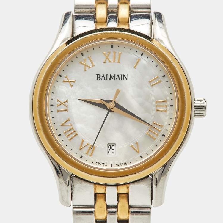 Pre Owned Balmain Mother of Pearl Two Tone Stainless Steel Beleganza 8342 Womens Wristwatch 28 MM