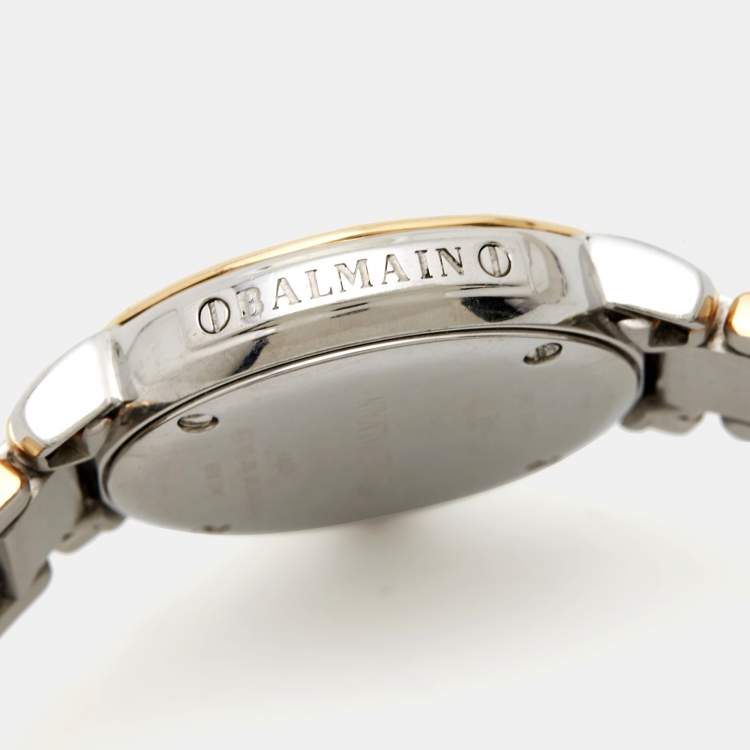 Pre Owned Balmain Mother of Pearl Two Tone Stainless Steel Madrigal B38983384 Women's Wristwatch 29 mm 