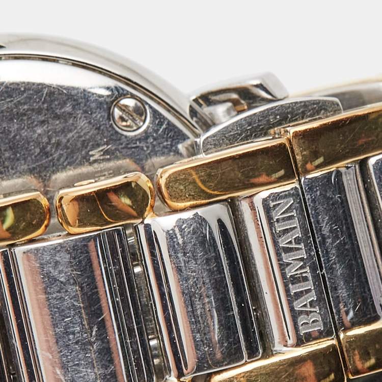 Pre Owned Balmain Mother of Pearl Two Tone Stainless Steel Madrigal B38983384 Women's Wristwatch 29 mm 
