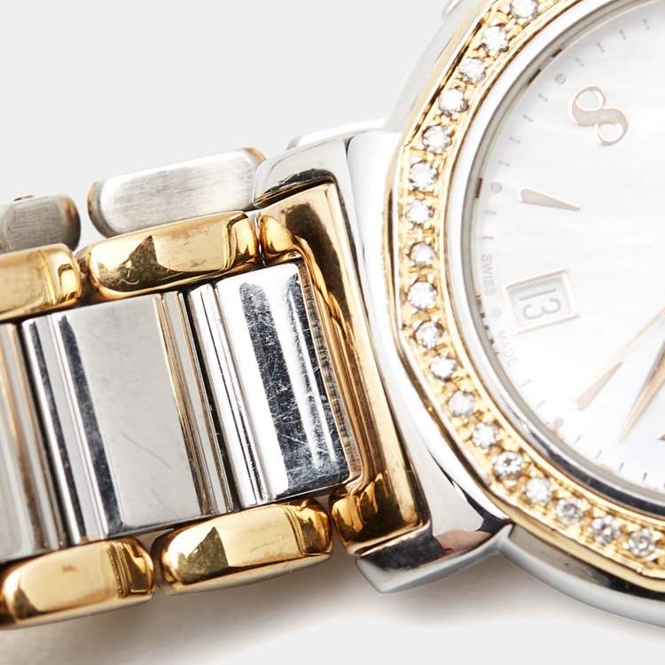 Pre Owned Balmain Mother of Pearl Two Tone Stainless Steel Madrigal B38983384 Women's Wristwatch 29 mm 