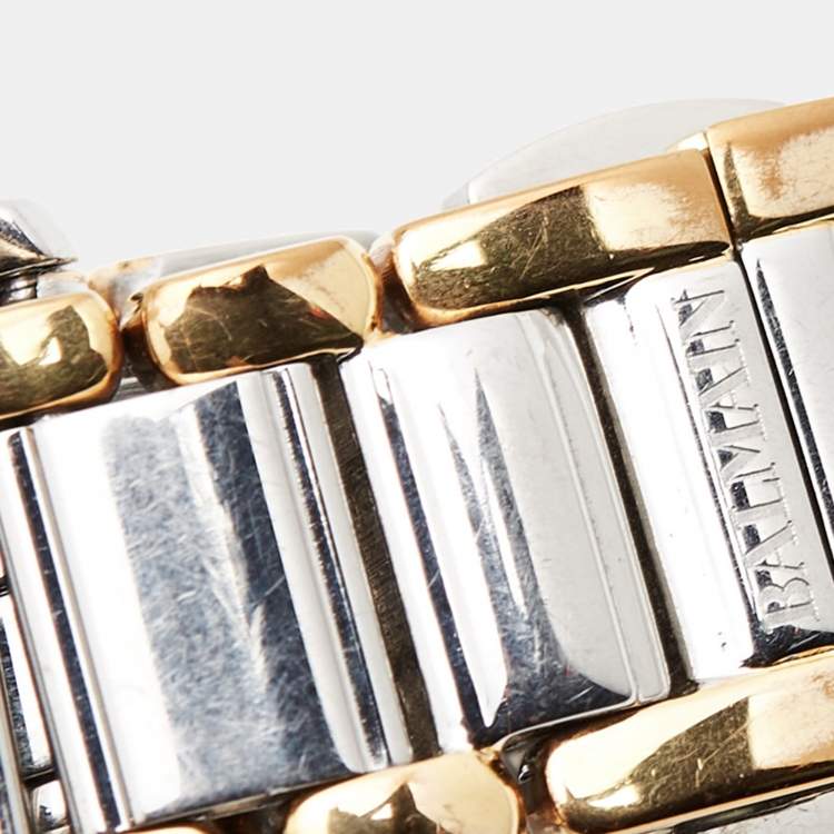Pre Owned Balmain Mother of Pearl Two Tone Stainless Steel Madrigal B38983384 Women's Wristwatch 29 mm 