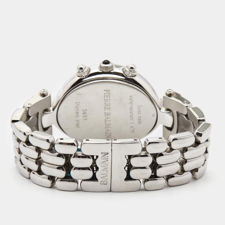 Pre Owned Balmain Mother Of Pearl Stainless Steel Diamond Excessive 5651 Women's Wristwatch 33 mm