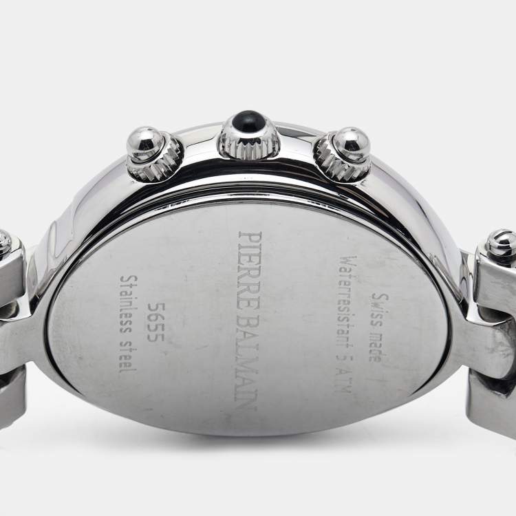 Pre Owned Balmain Mother of Pearl Stainless Steel Diamonds Excessive Chrono B5655.33.83 Women's Wristwatch 34 mm