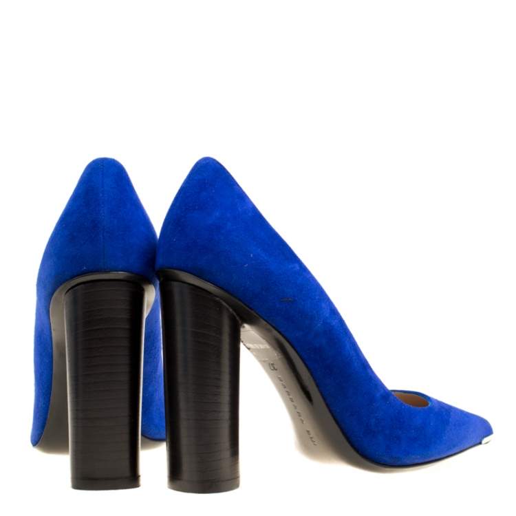 Pre Owned Barbara Bui Cobalt Blue Suede Metal Pointed Toe Block Heel Pumps Size 37