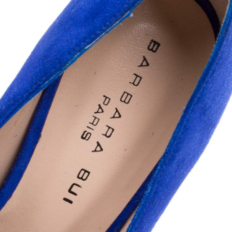 Pre Owned Barbara Bui Cobalt Blue Suede Metal Pointed Toe Block Heel Pumps Size 37